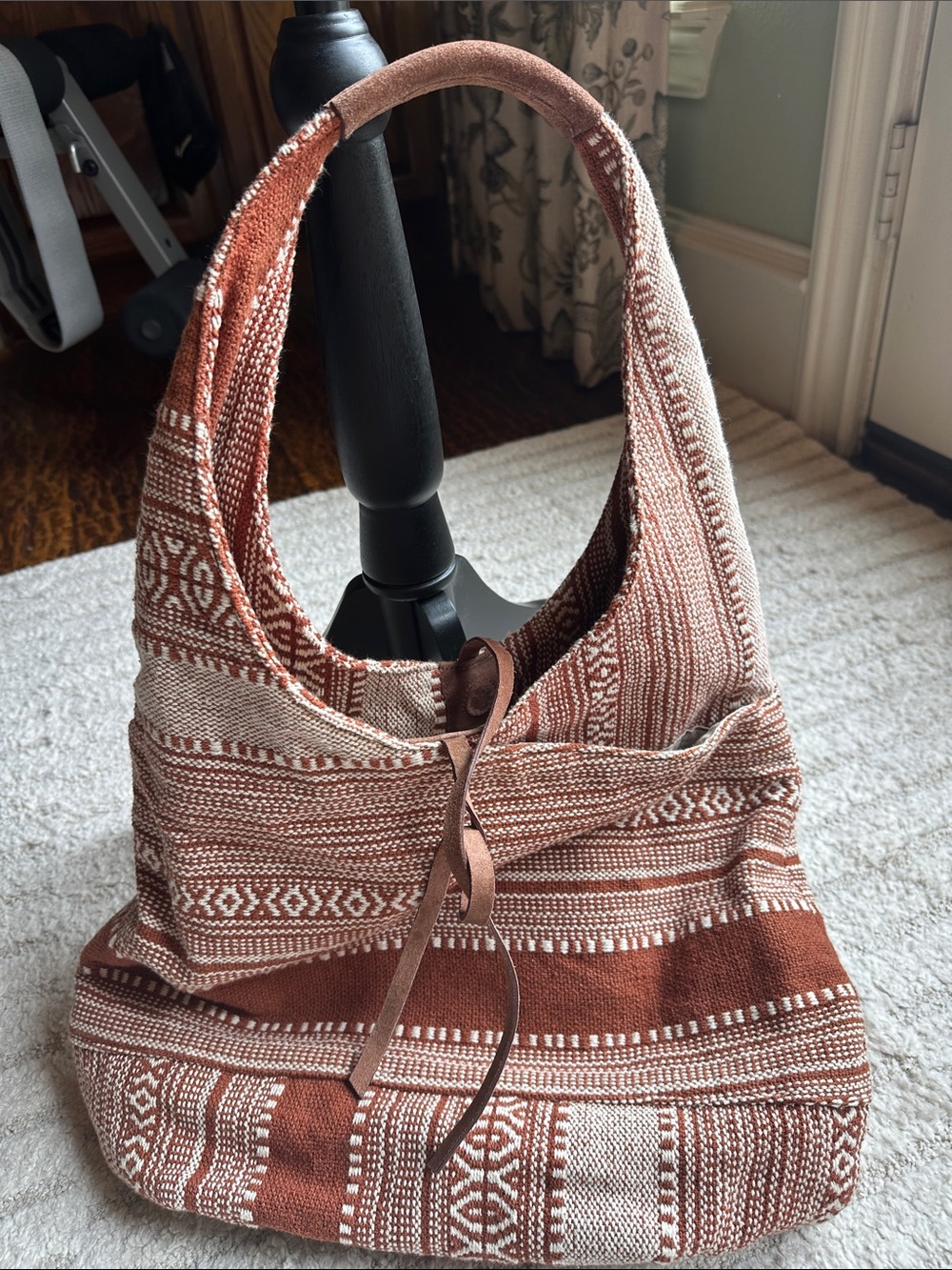 Lucky Brand Rust and Cream Patterned Woven Hobo Bag